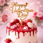 Acrylic Happy Valentine's Day With Hearts Cake Topper Golden