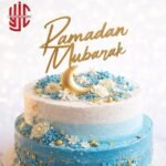 Acrylic Ramadan Mubarak English Cake Tags 5 Pieces Pack Golden