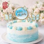 Sky Blue Butterfly Theme Paper Cake Topper 4 Pieces Set