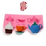 Silicon Tea Kettle Cup Cake Paste Mold 3 Cavities